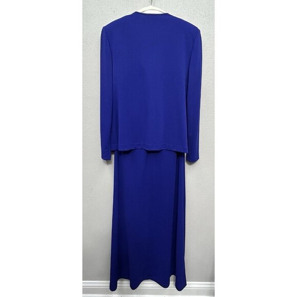 Alex Evenings Maxi Gown Dress Size 10 Set Jacket Blue Beaded Sleeveless Wedding - Picture 2 of 12